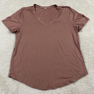 Lululemon Love Tee V Shirt Womens Large Brown Speckle V-Neck Curved Hem Soft